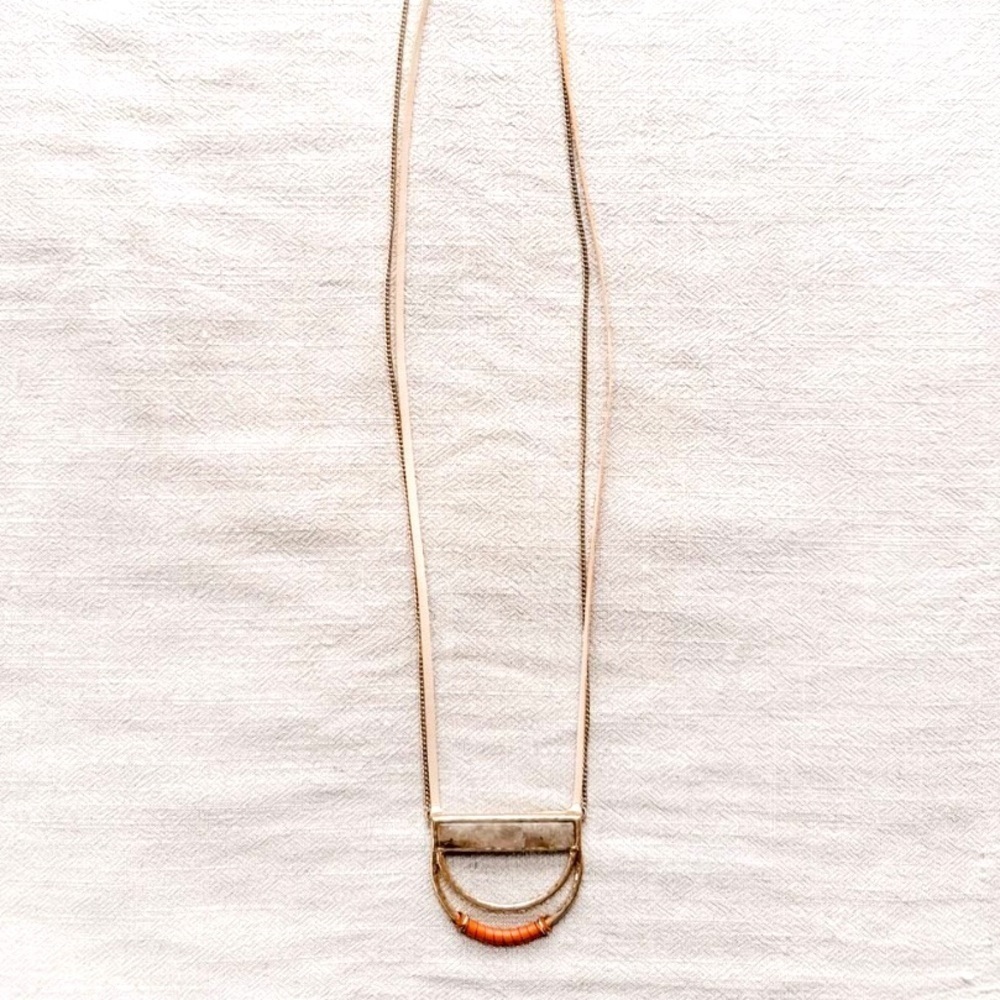 Stone, leather metalwork statement necklace layered